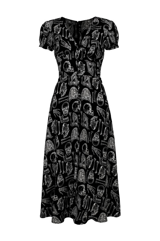 Sukienka długa Rockabilly z Hell Bunny - Anatomy Dress - Kobiety - czarny/biały