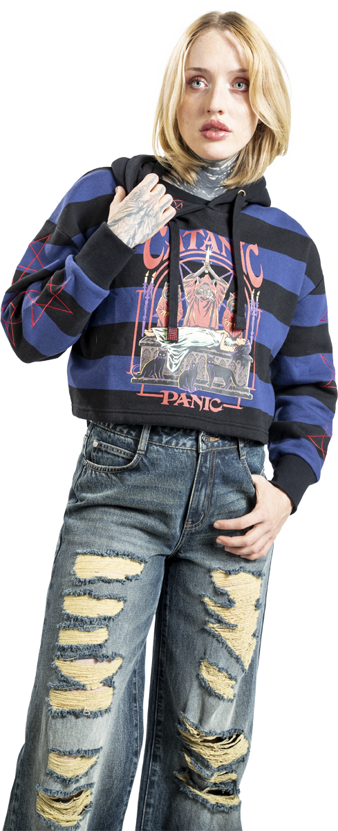 Thumbnail - Steven Rhodes Catanic Panic - Oversize Kapuzenpullover blau schwarz in S