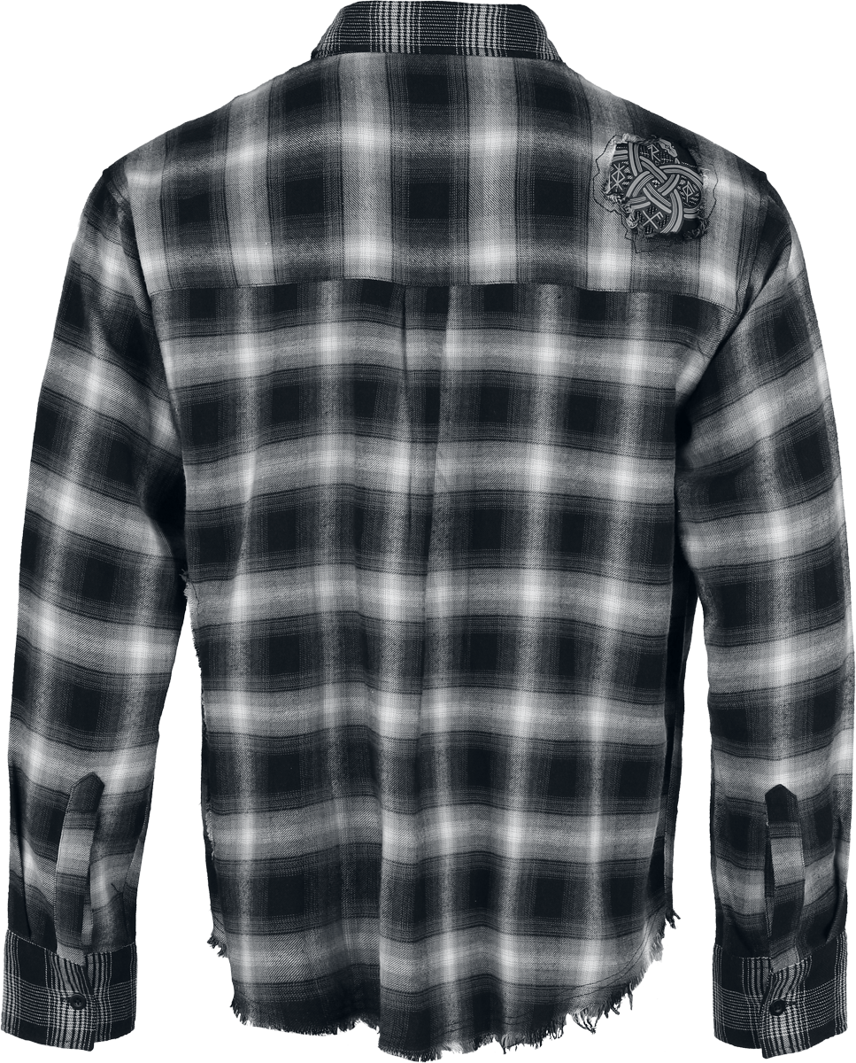 4068143324656 - Pagan Roots Oversized Karo-Hemd Flanellhemd schwarz in M