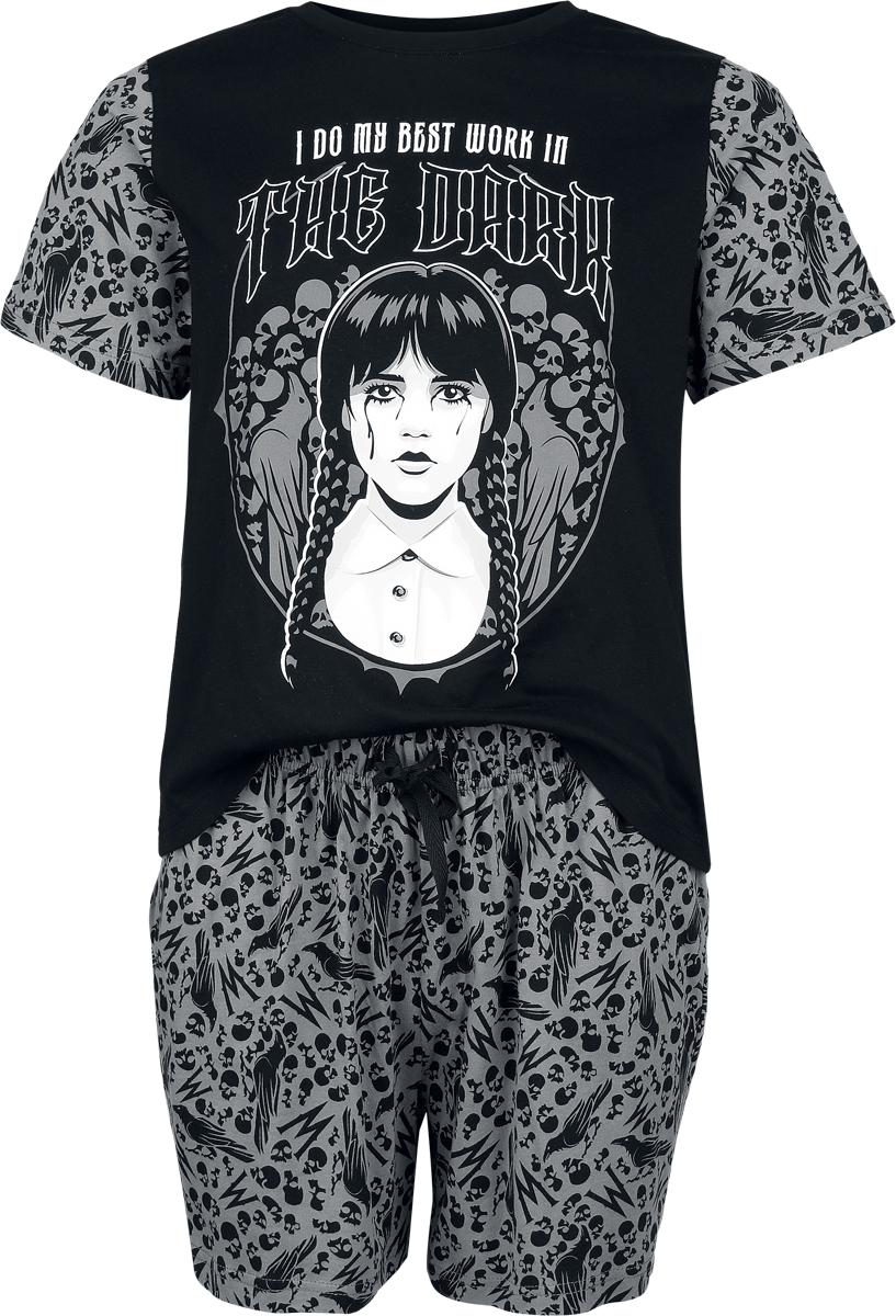Wednesday Pyjama - Wednesday - I Do My Best Work in the Dark - voor Vrouwen - zwart