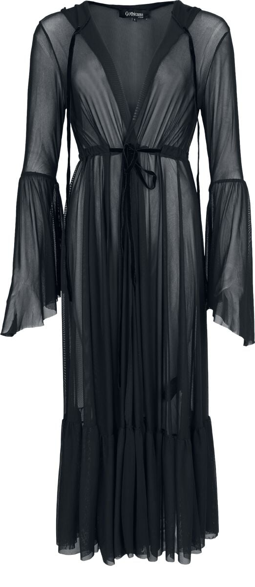 🏷️ Gilets & Ponchos Gothic de Gothicana by EMP - Vailed in Darkness - Robe de Chambre Dramatique à Capuche - pour Femme