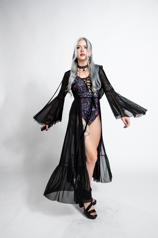 Thumbnail - Gothicana by EMP Vailed in Darkness Dramatic Hooded Duster Cardigan schwarz in M