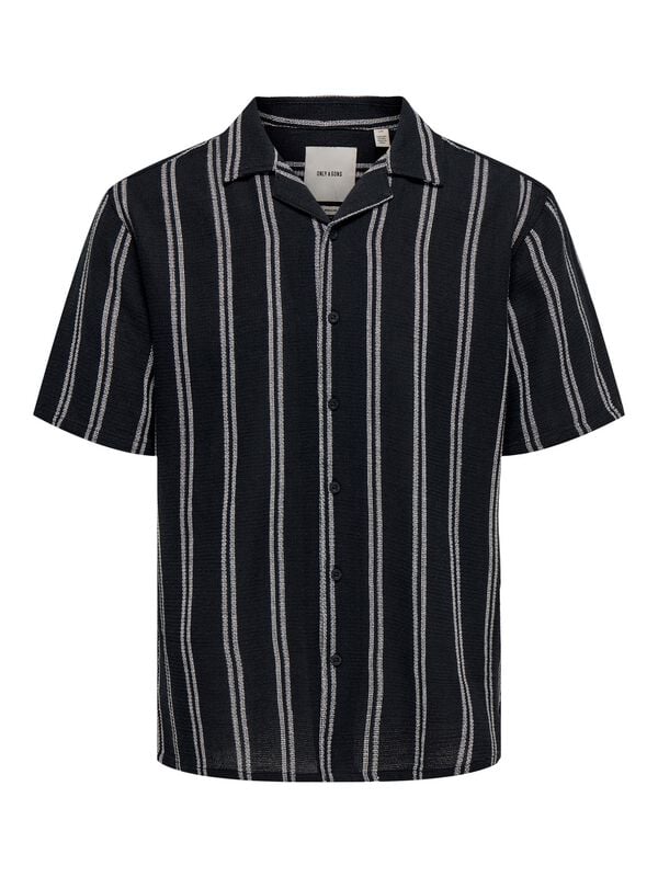 ONLY and SONS Kurzarmhemd - ONSTREV LIFE REG STRIPE SS SHIRT NOOS - S bis XXL - für Männer - Größe XXL - navy