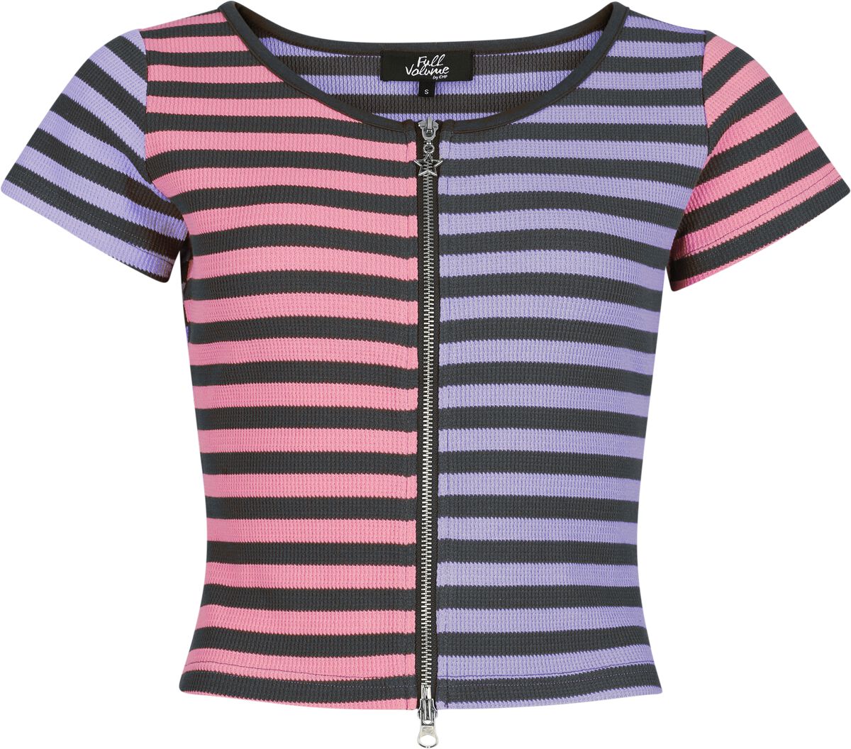 T-shirt  van Full Volume by EMP - Cute Morbid striped T-Shirt with Zipper - Vrouwen - meerkleurig