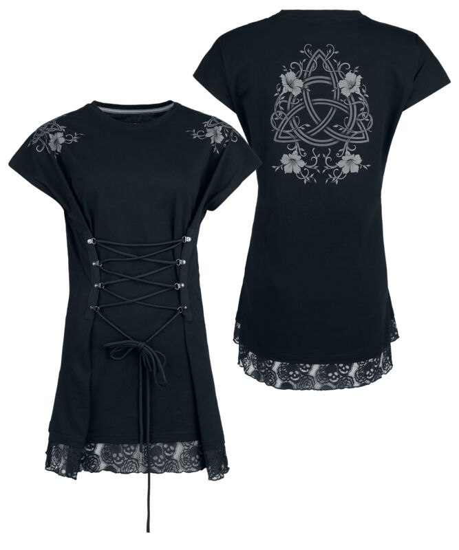 Maglietta oversize  di Black Premium by EMP - Rooted in Reverence printed Oversized T-Shirt with lace and lacing - Donna - nero