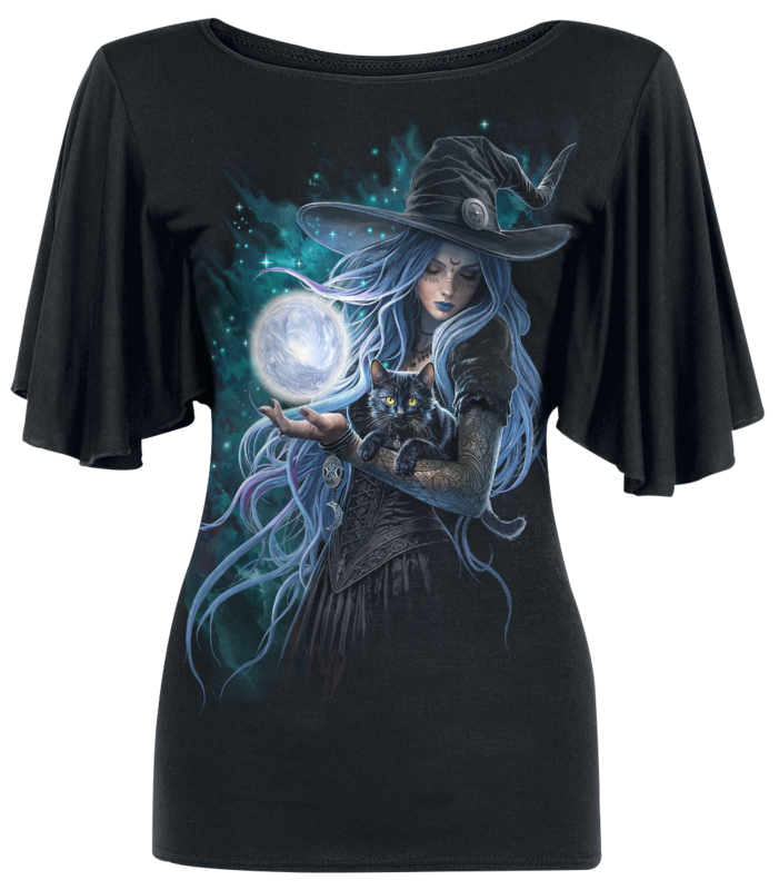 Spiral  T-Shirt - Mystic Moon - Latin Boat Neck - for Women - black