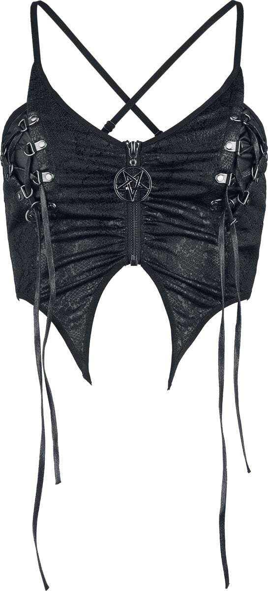Devil Fashion - Goth Topp - Glial Coated Patterned Artificial Leather Camisole Vest - XS til 3XL - Damer - svart