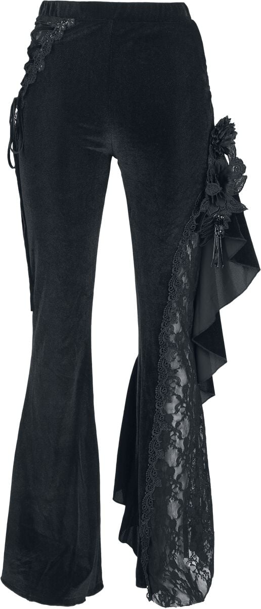 Devil Fashion - Goth Tøybukse - EVA LADY Black Dark Patterned Asymmetrical Flared Pants - XS til 3XL - Damer - svart