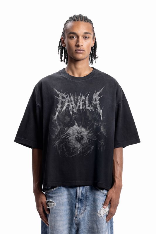 Levně Favela SACRED HEART BLACK WASHED T-SHIRT Tričko černá
