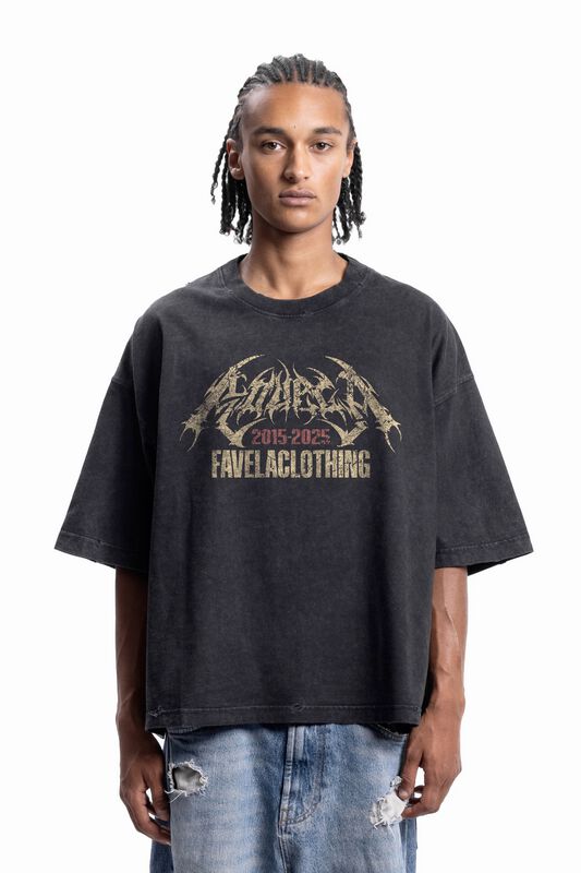 Levně Favela FAVELA WALL DISTRESSED BLACK WASHED T-SHIRT Tričko černá