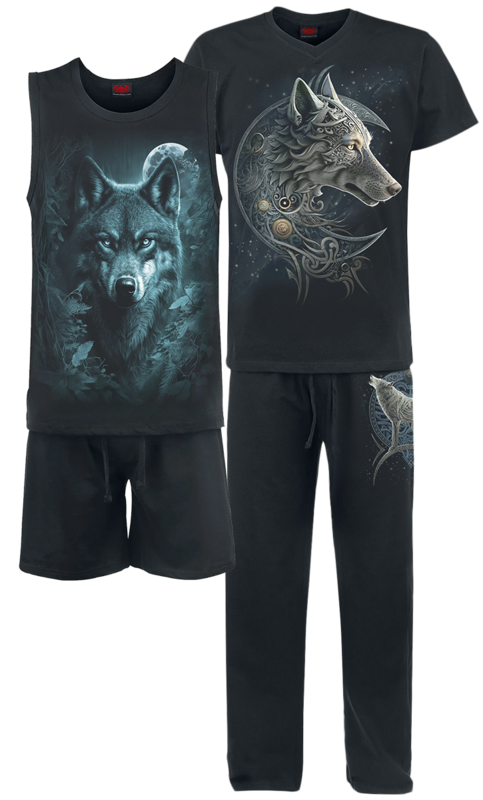 Spiral  Pyjama - Celtic Wolf - Men's Gothic Pyjama Set (4 pcs) - for Men - black