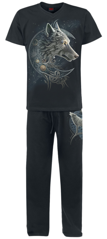 5056711237612 - Celtic Wolf - 4Pc Mens Gothic Pyjama Set Schlafanzug schwarz in S 5056711237612 - Celtic Wolf - 4Pc Mens Gothic Pyjama Set Schlafanzug schwarz in S