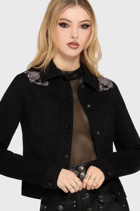 Killstar - Goth Dongerijakke - Gaia Adorned - Brodert Jakke - XS til 4XL - Damer - svart