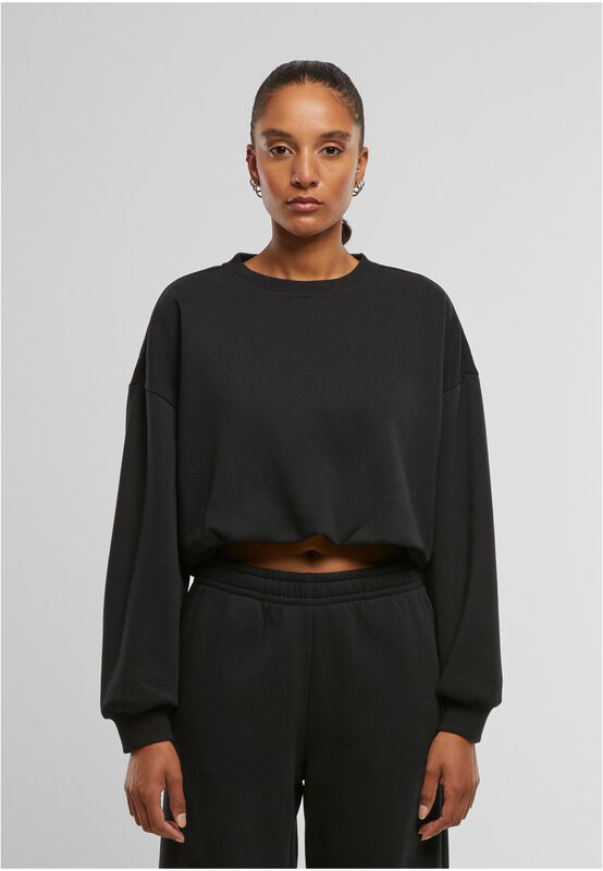Urban Classics Ladies Cropped Gathered Sweatshirt Schwarz In L