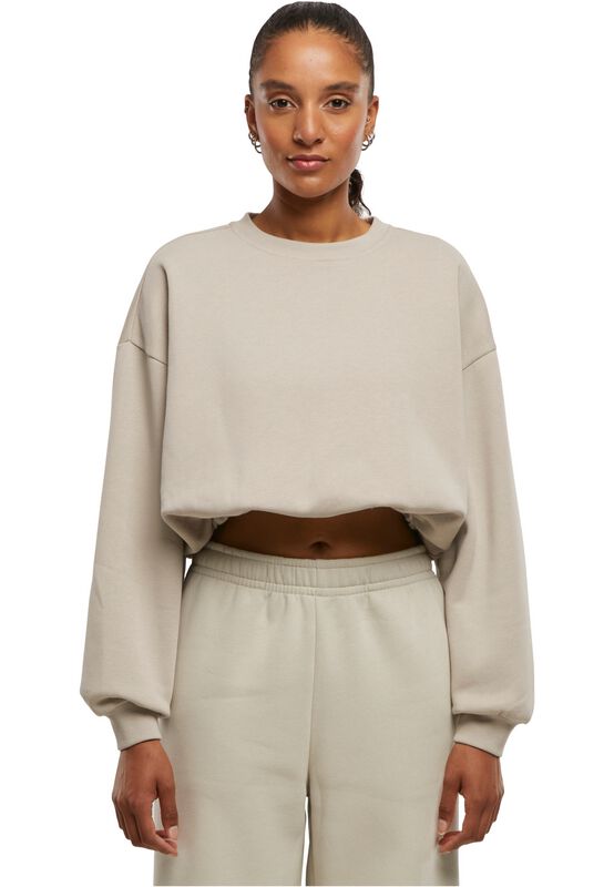 Urban Classics Ladies Cropped Gathered Sweatshirt Beige In S