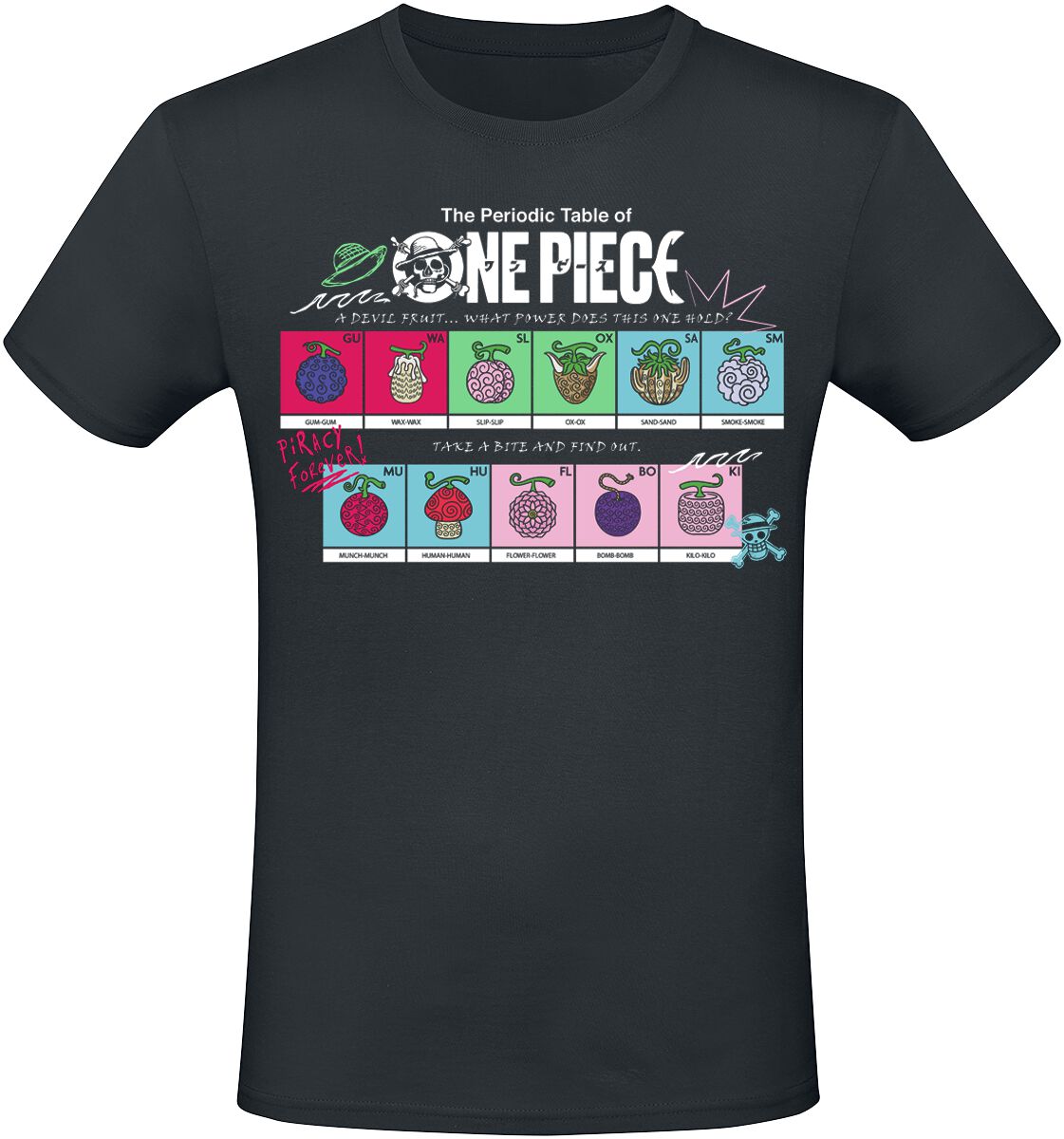 One Piece - Anime T-skjorte - Devil Fruit - S til XXL - Herrer - svart