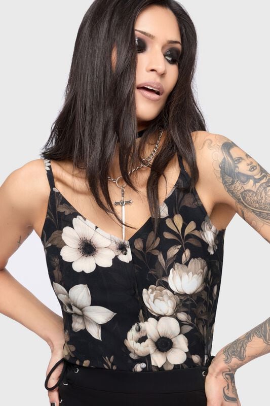 Topp Goth av Killstar - Celestial Summer - Stellar Hour Button Up Cami Top - Damer - svart