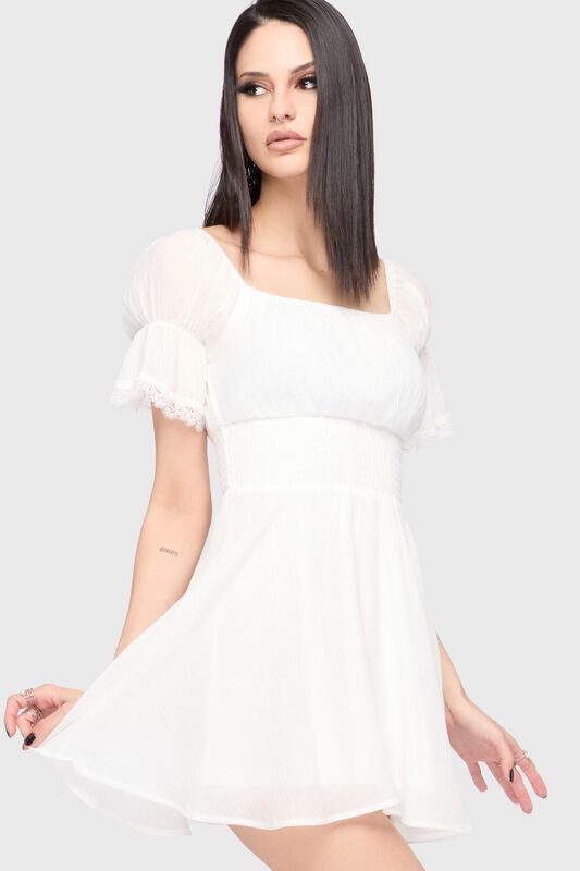 Killstar - Gothic Kurzes Kleid - Celestial Summer - Off The Shoulder Mini Dress - XS bis 4XL - für Damen - Größe XS - creme