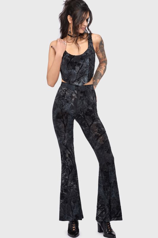 Killstar - Gothic Stoffhose - Celestial Summer - Midnight Vale Flares - XS bis 4XL - für Damen - Größe XS - navy