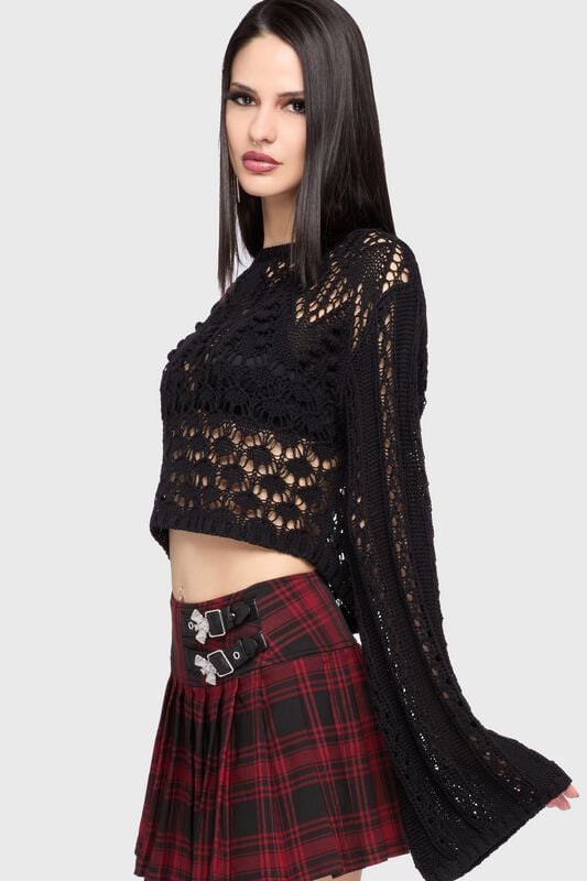 Killstar - Gothic Strickpullover - Celestial Summer - Midnight Vale Cropped Sweater - XS bis 4XL - für Damen - Größe S - schwarz