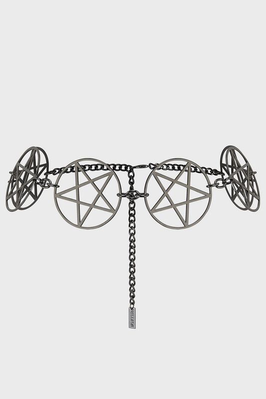 Killstar - Gothic Gürtel - Celestial Summer - Pentagram Chain Belt - für Damen - silberfarben
