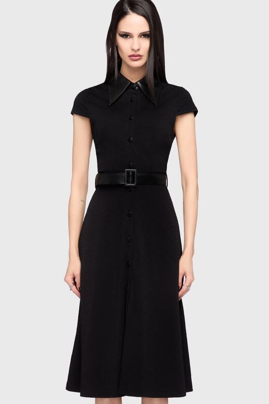 KIHILIST by KILLSTAR - Gothic Kleid knielang - Kihilist Obsidienne Collar Dress - XS bis 4XL - für Damen - Größe M - schwarz