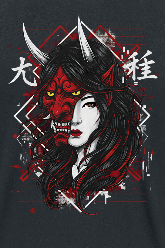4068143432030 - Half Mask Geisha T-Shirt schwarz in 3XL