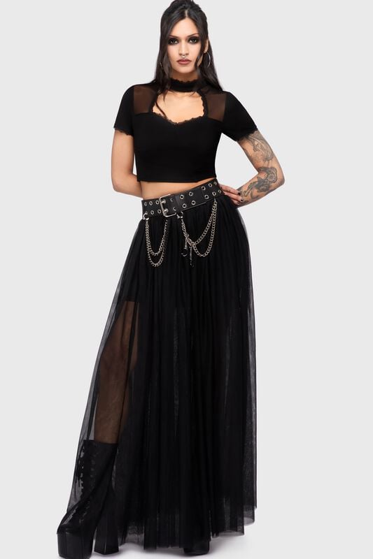 Killstar - Gothic T-Shirt - Chapel Blessing - Lace Trim Top - XS bis XXL - für Damen - Größe S - schwarz