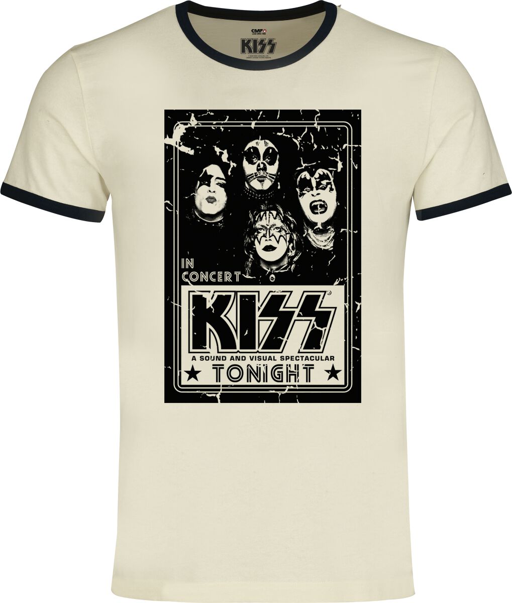 Kiss T-shirt - In Concert - Ringer Shirt - S Tot 5XL - Voor Mannen - Gebroken Wit