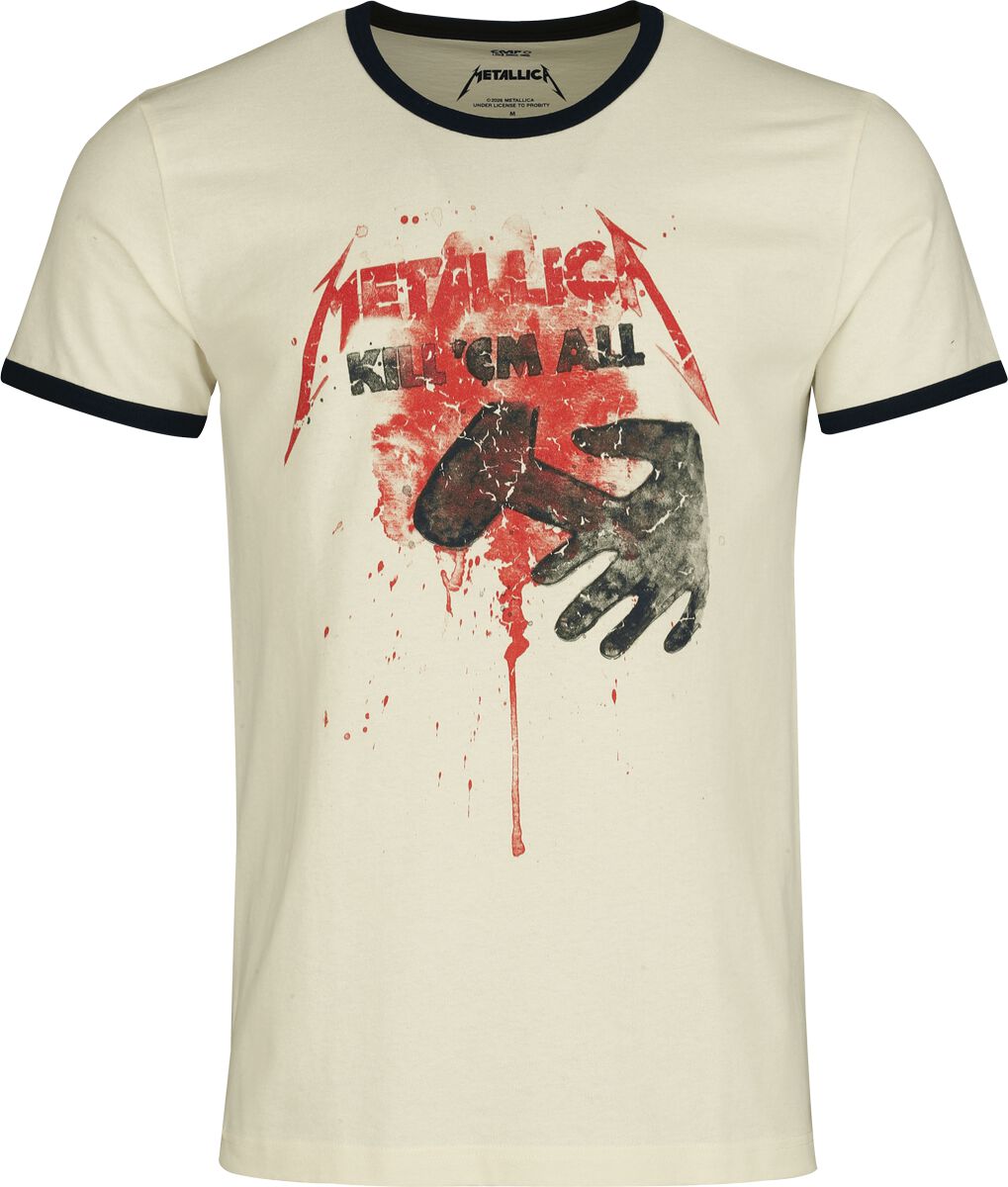 Metallica T-shirt - Kill 'Em All - Ringer Shirt - S Tot 5XL - Voor Mannen - Gebroken Wit