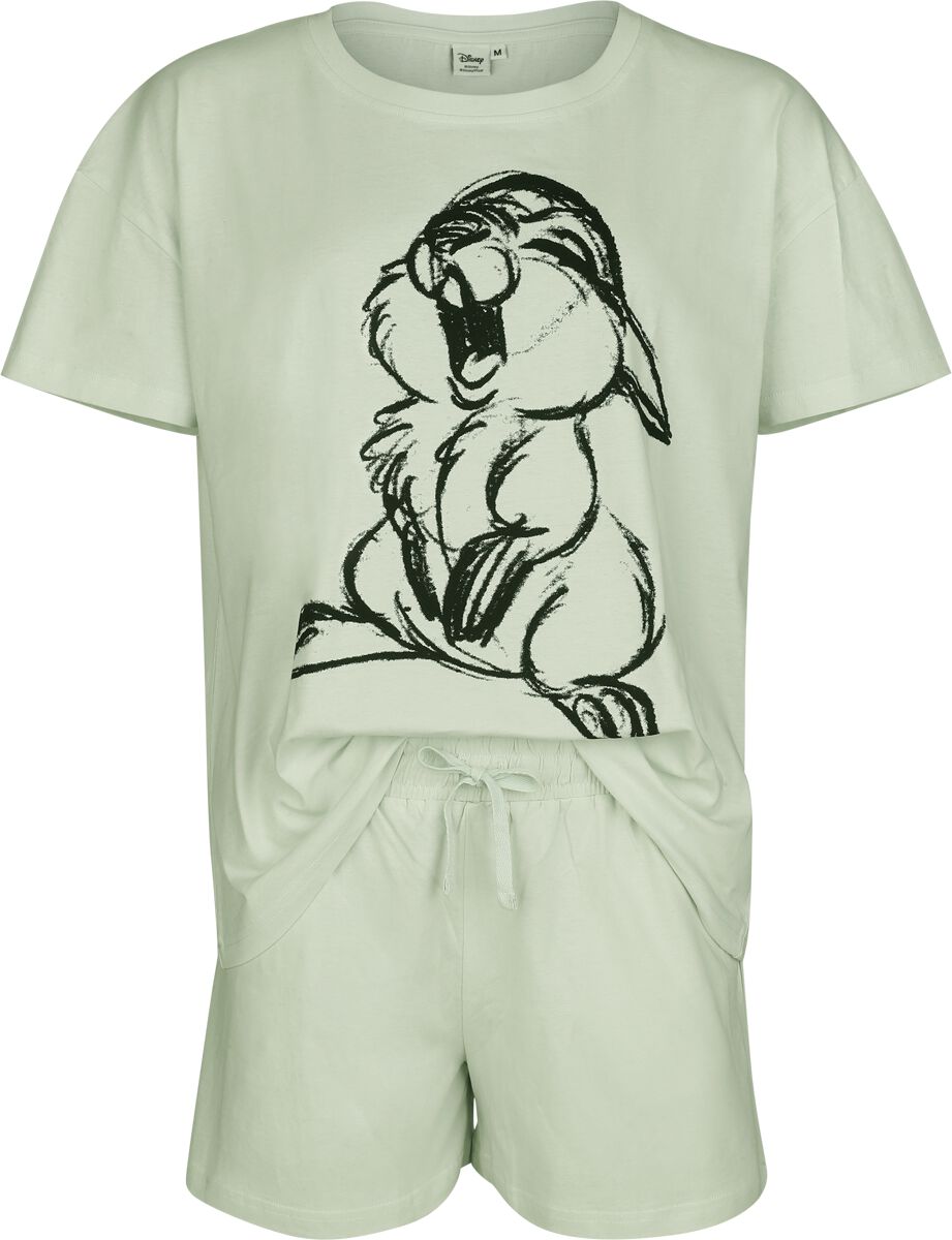Bambi - Disney Schlafanzug - Thumper - Sketch Solid - S bis XXL - für Damen - Größe S - grün  - Lizenzierter Fanartikel
