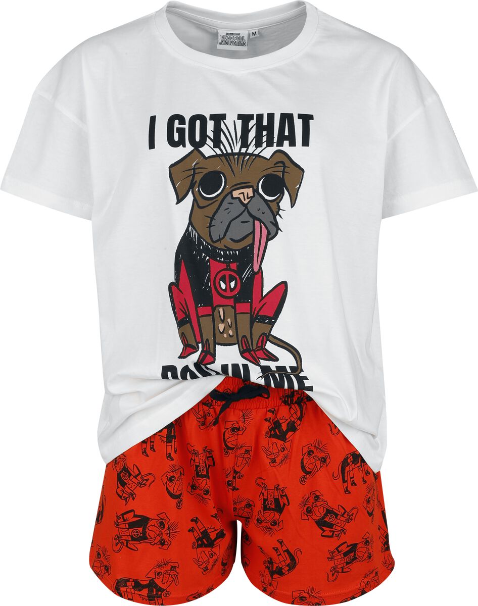Deadpool - Marvel Schlafanzug - 3 - Dogpool - I Got That Dog In Me - S bis XXL - für Damen - Größe S - weiß/rot  - Lizenzierter Fanartikel