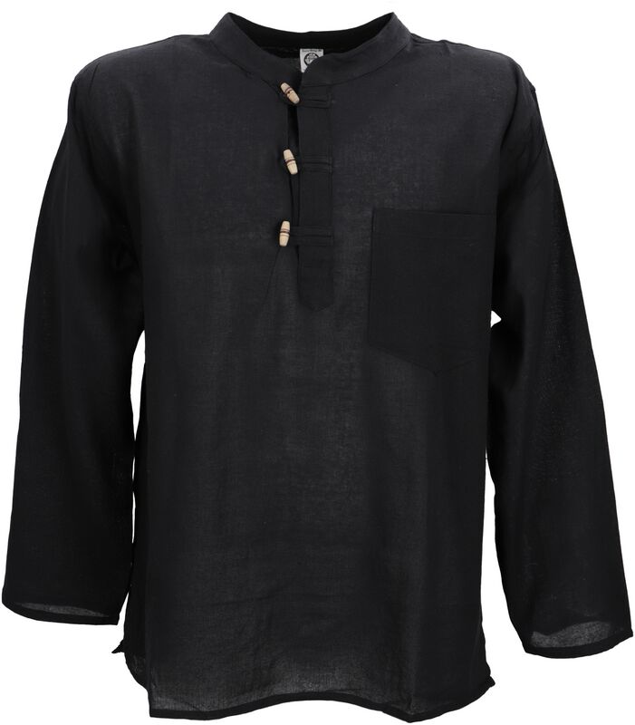 Camicia Maniche Lunghe  di Guru-Shop - Nepal Fischerhemd, Goa Hippie Hemd, Yogahemd, Freizeithemd - schwarz - M a XL - Uomo - nero
