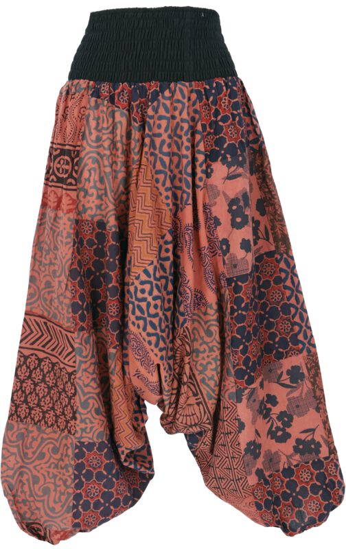 Guru-Shop Stoffhose - Sommerliche Aladinhose Patchwork Pluderhose, Hippie Hose - rot  - für Damen - Größe  rot