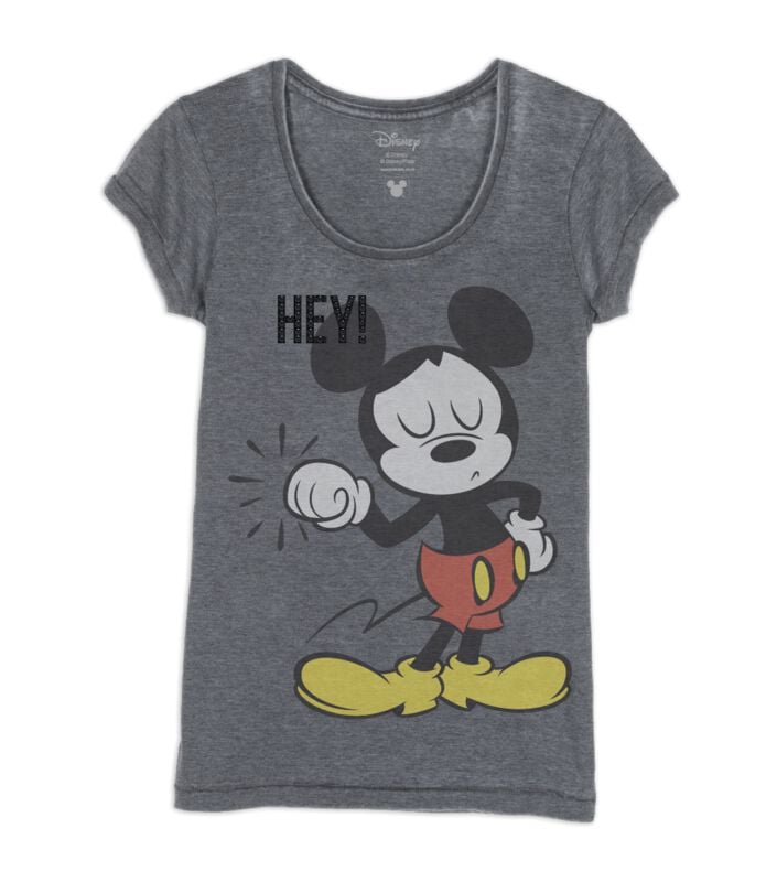 Micky Maus - Disney T-Shirt - Hey! - S bis XXL - für Damen - Größe S - grau  - Lizenzierter Fanartikel