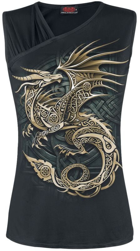 Spiral Tank-Top - CELTIC DRAGON - F Gathered Shoulder Slant Vest - S bis XXL - für Damen - Größe XXL - schwarz