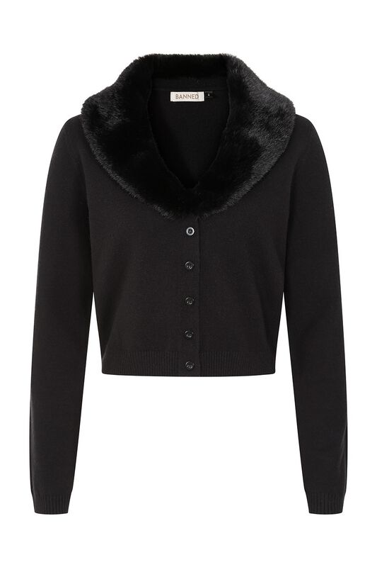 Banned Retro - Rockabilly Cardigan - SONIA FAUX FUR CARDIGAN - S tot XXL - voor Vrouwen - zwart
