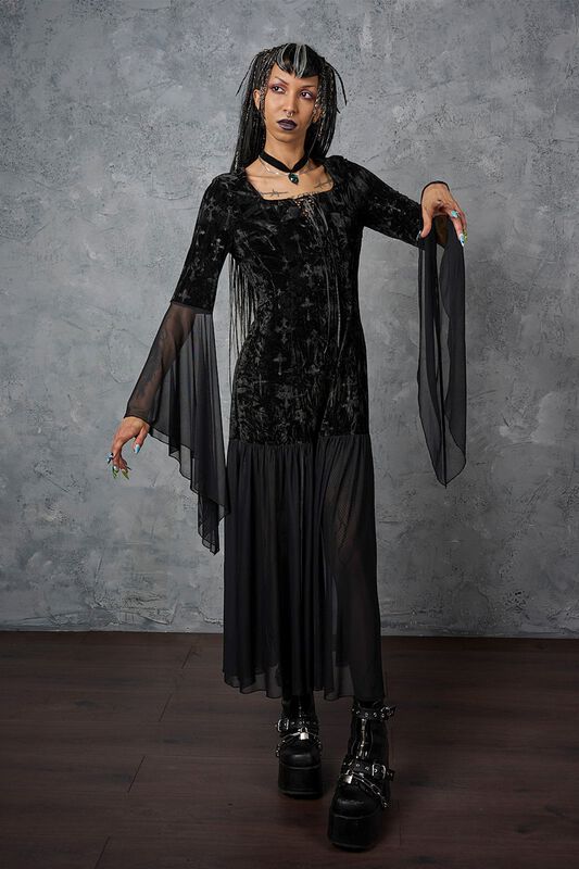 Banned Alternative - Gothic Långklänning - Velarium Nocturne  Velvet Dress - XS 4XL - för Dam - svart