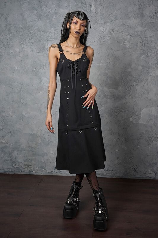 Banned Alternative - Gothic Kleid knielang - BLACK IRON BLOOM DRESS - XS bis XXL - für Damen - Größe XS - schwarz
