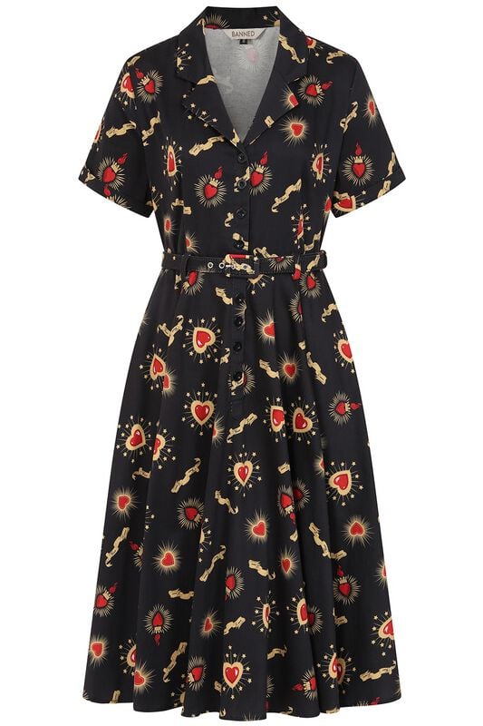 Banned Retro - Rockabilly Halvlång klänning - BELLA TRUE LOVE DRESS - XS XXL - för Dam - svart