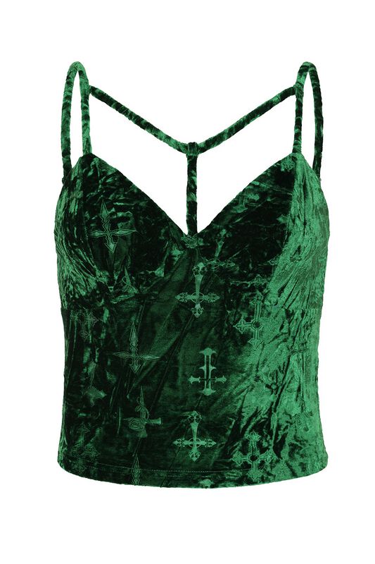 Banned Alternative - Gothic Top - Sanctum Velvet Top - XS bis XXL - für Damen - Größe XS - grün