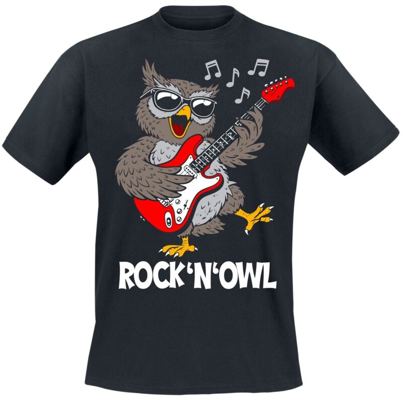 T-Shirt Magliette Divertenti di Animaletti - Rock'n' Owl - M a 3XL - Uomo - nero