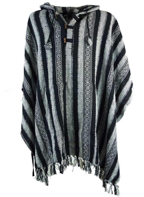 Guru-Shop Cardigan - Poncho Hippie chic, Ethno Poncho, Andenponcho  - für Männer - Größe  schwarz/grau