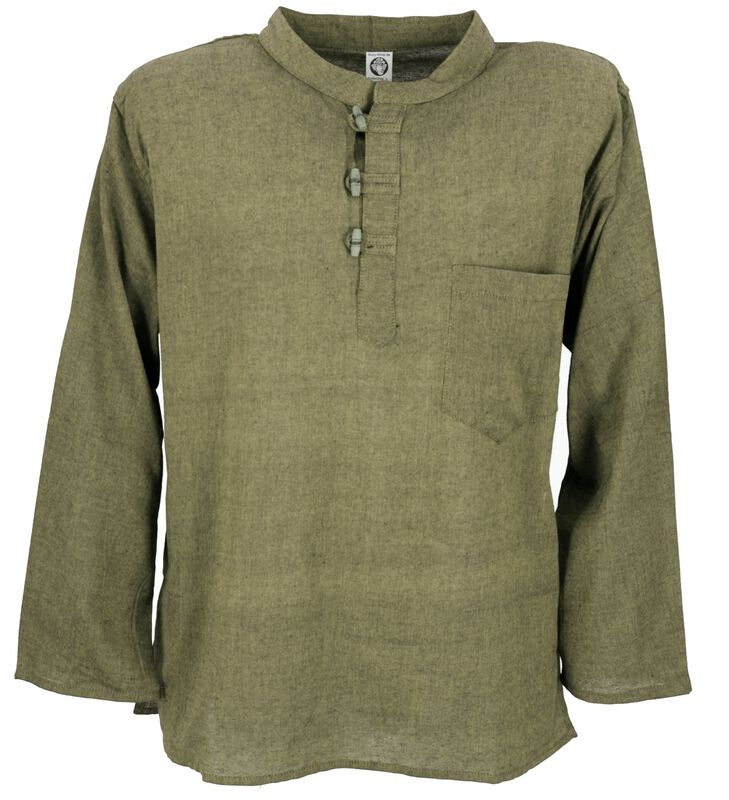 Guru-Shop Langarmhemd - Fischerhemd, Goa Hippie - S bis XL - für Männer - Größe M - grün
