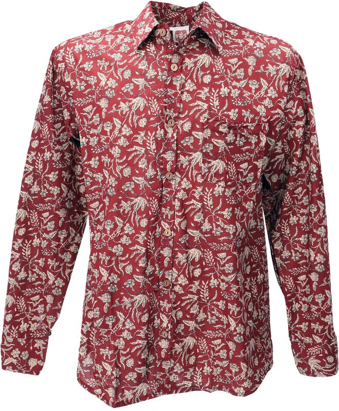 Guru-Shop Langarmhemd - Bedrucktes Hemd, Freizeithemd, Baumwollhemd - M bis XL - für Männer - Größe XL - rot