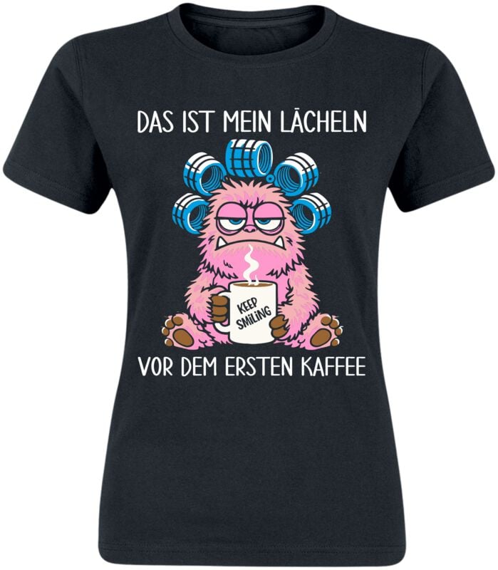 Sprüche T-Shirt - Das ist mein Lächeln vor dem ersten Kaffee - S bis XXL - für Damen - Größe L - schwarz