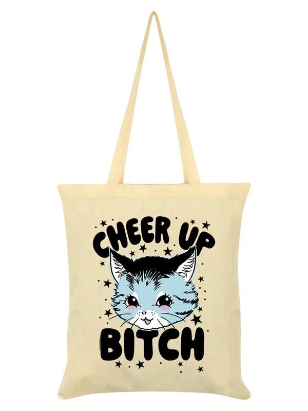 Beestachtig Kitsch Kitten Cheer Up Bitch Unisex Linnen tas - crème - Standard