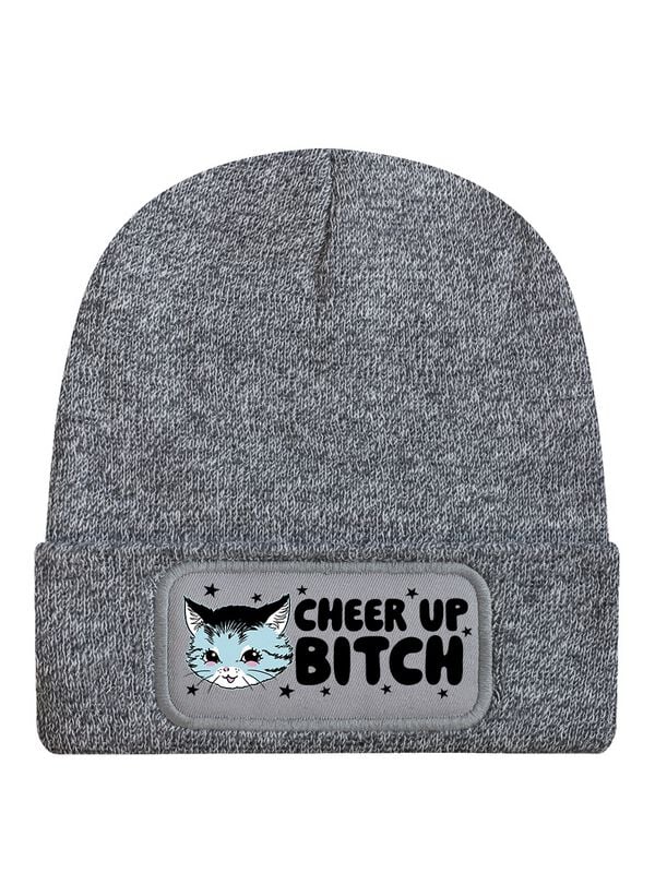Beestachtig Kitsch Kitten Cheer Up Bitch Heather Grey Beanie Unisex Beanie - grijs - Standard