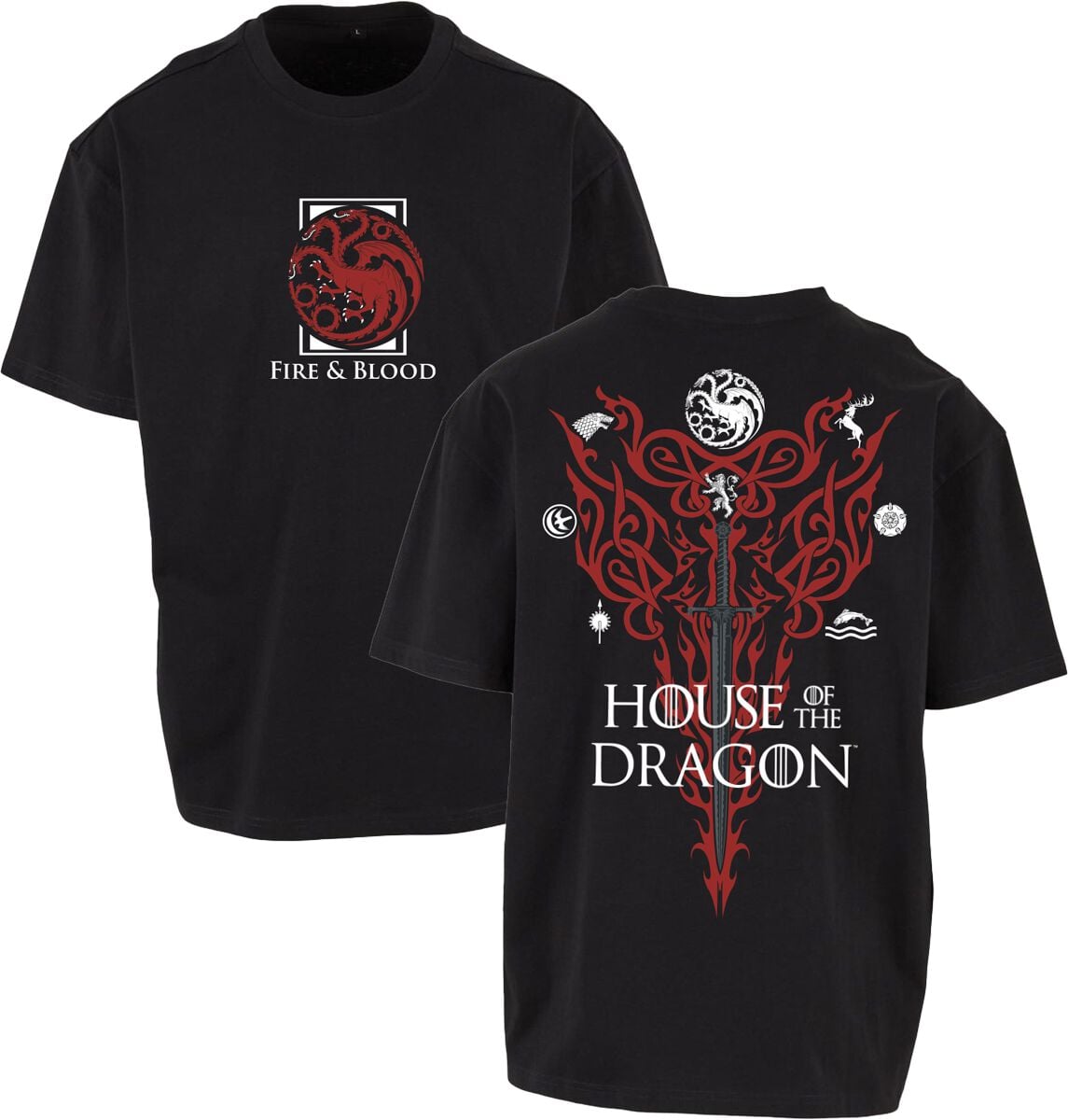 Levně Game Of Thrones House of the Dragon - Fire & Blood Houses Emblems Tričko černá
