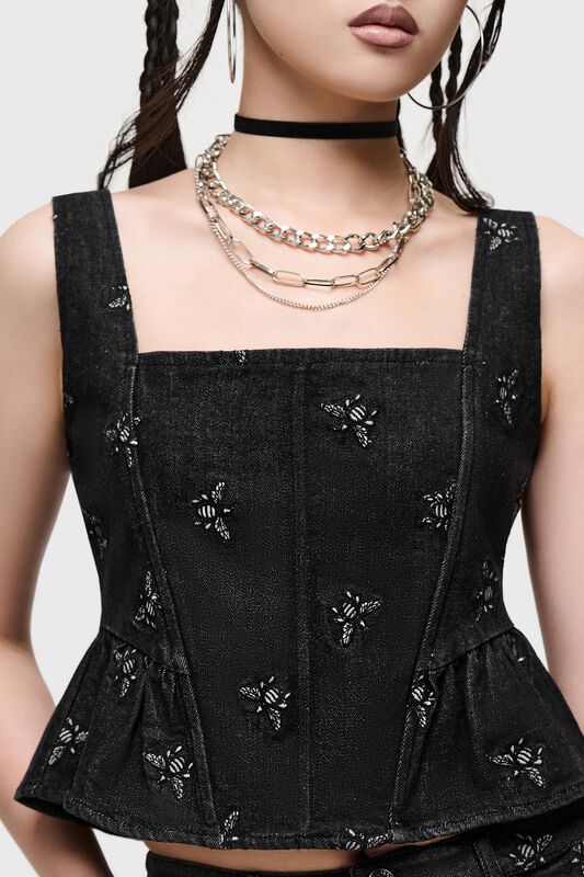 Killstar - Gothic Top - Veil Of Dawn - Twilight Swarm Corset Top - XS bis XXL - für Damen - Größe S - schwarz